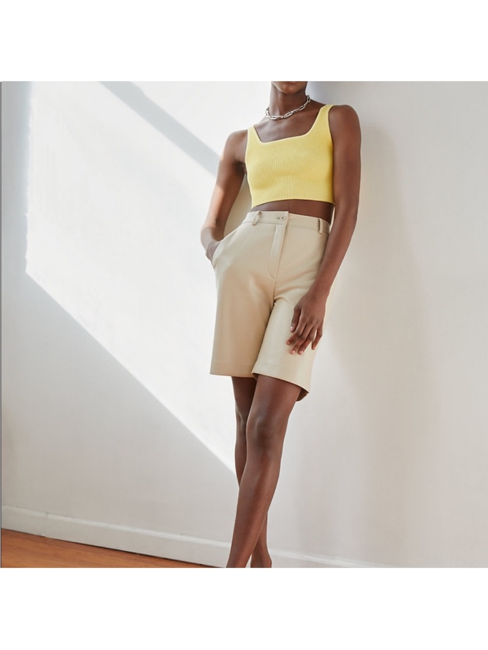 Babaton Cream High-Rise Bermuda Shorts